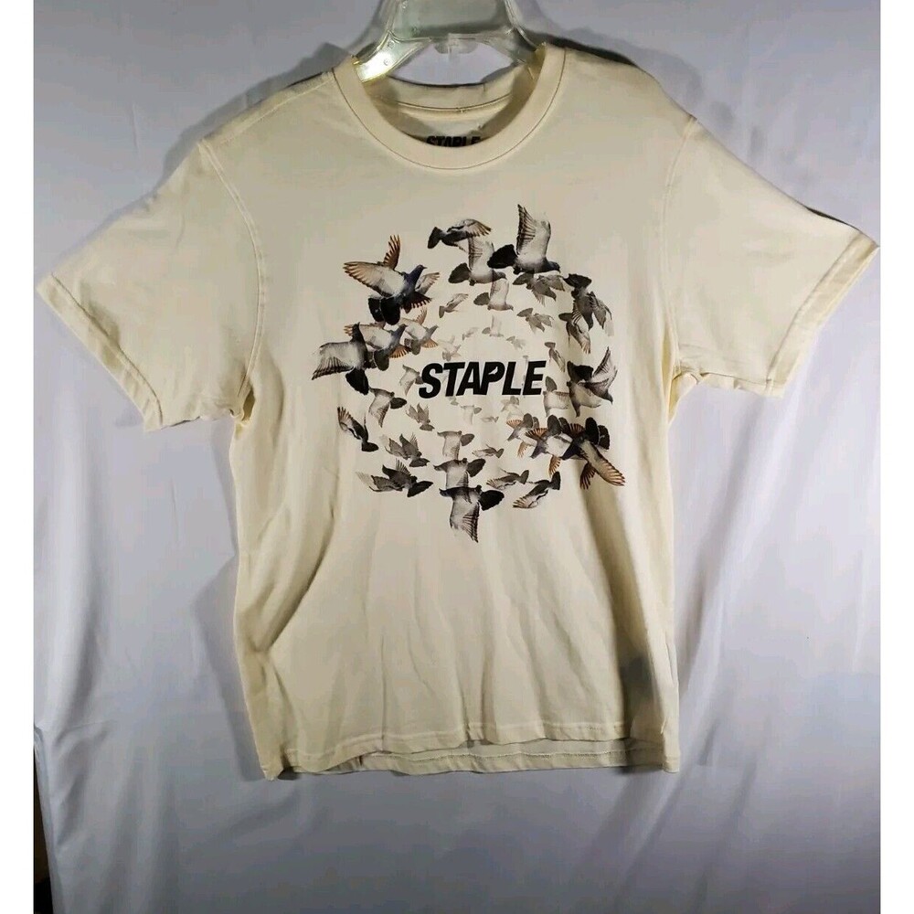New Men’s Staple Flock Logo Cream Short Sleeve T Shirt Size Small